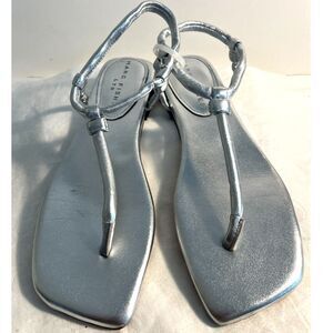 Marc Fisher Women's Silver Leather Maycee Ankle Strap Sandals SZ 7.5M